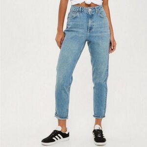 Topshop Moto Mom High Waisted Light Wash Jeans Blue 100% Cotton Size 24